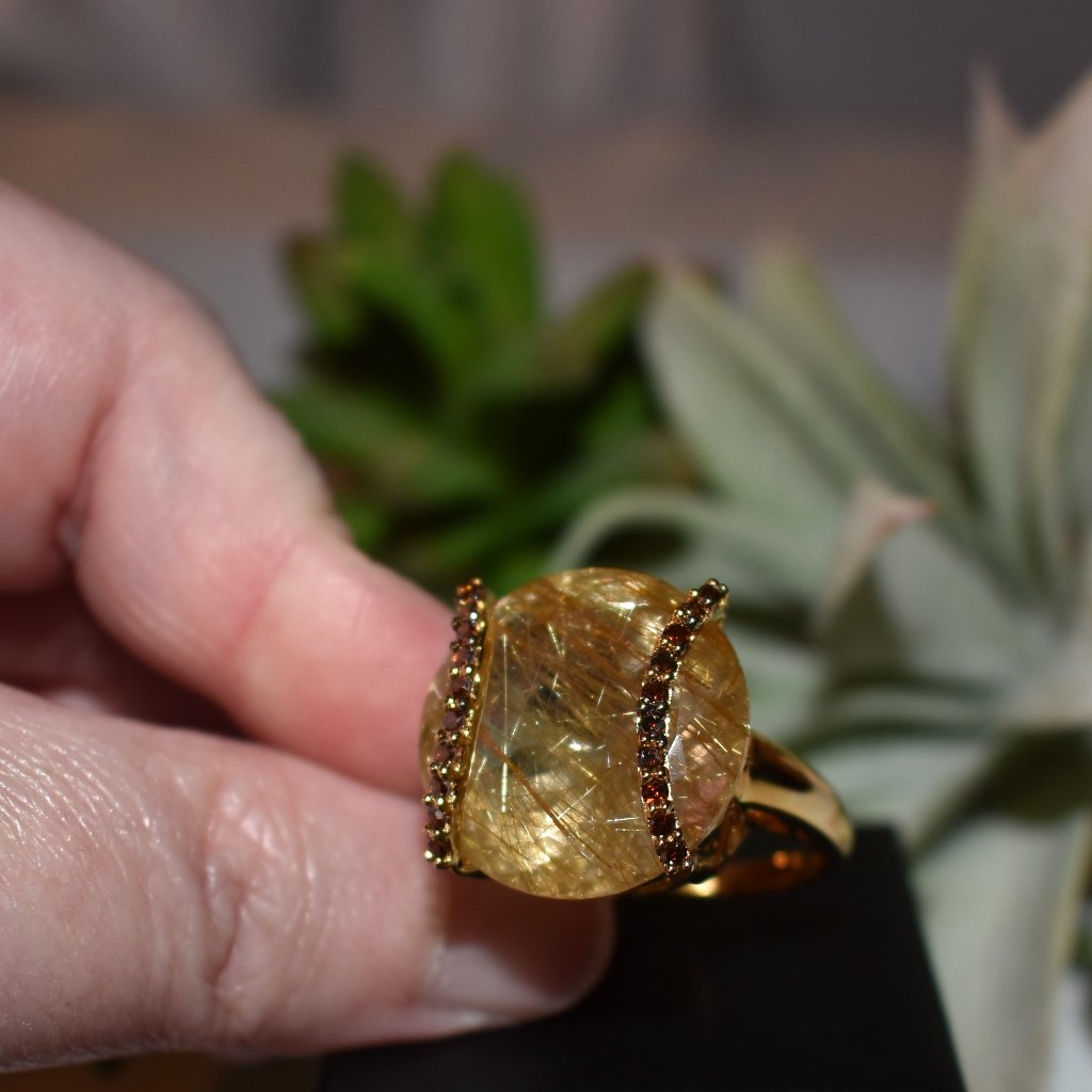 Rarities By Carol Brodie Rutilated Quartz And Cognac Diamond Vermeil Ring, Sz10